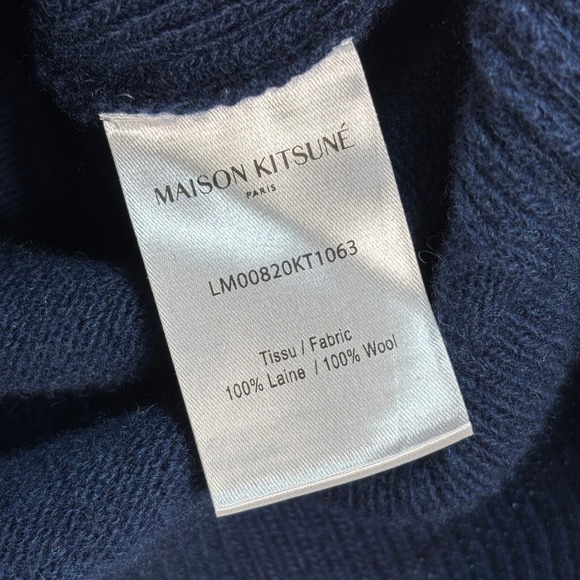 Maison Kitsune Intarsia Turtleneck Sweater Men's S Navy Blue Wool‎ Fox Head Knit - Picture 12 of 14